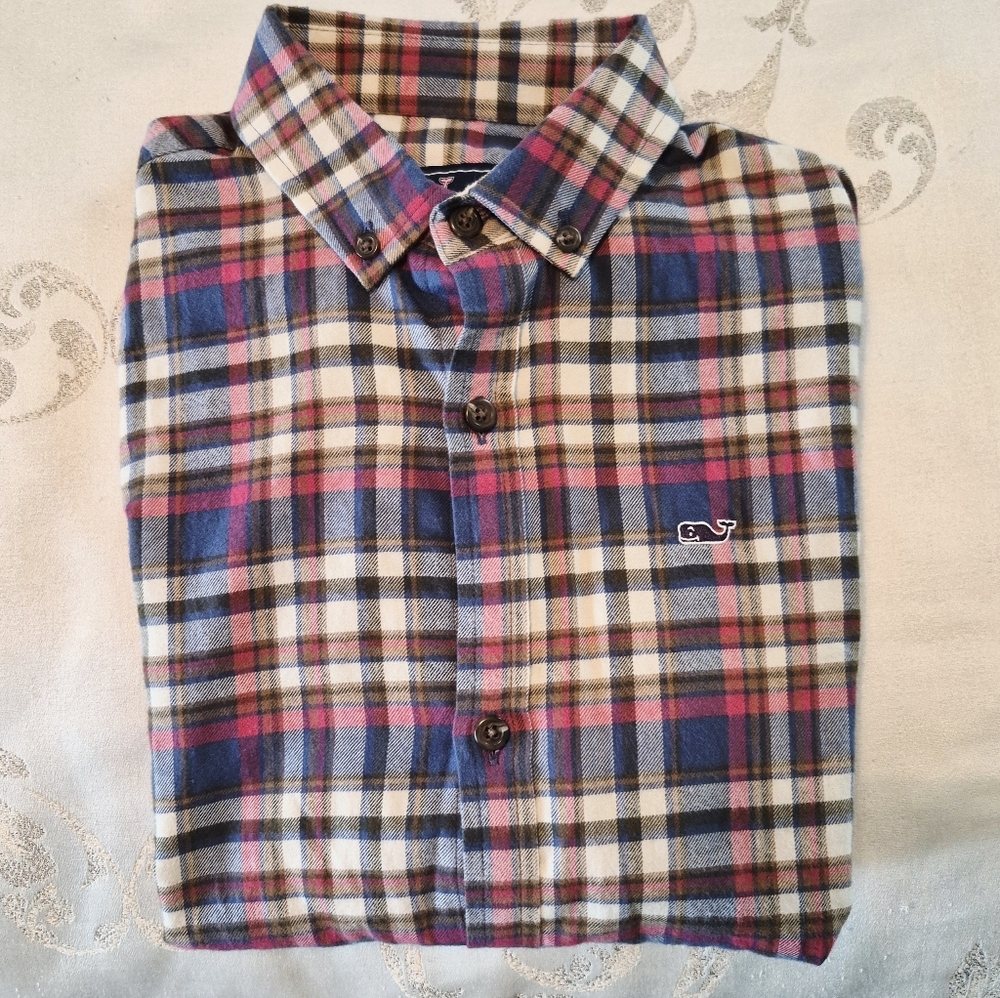 Men's Plaid Shirt - Blue, Red, and White